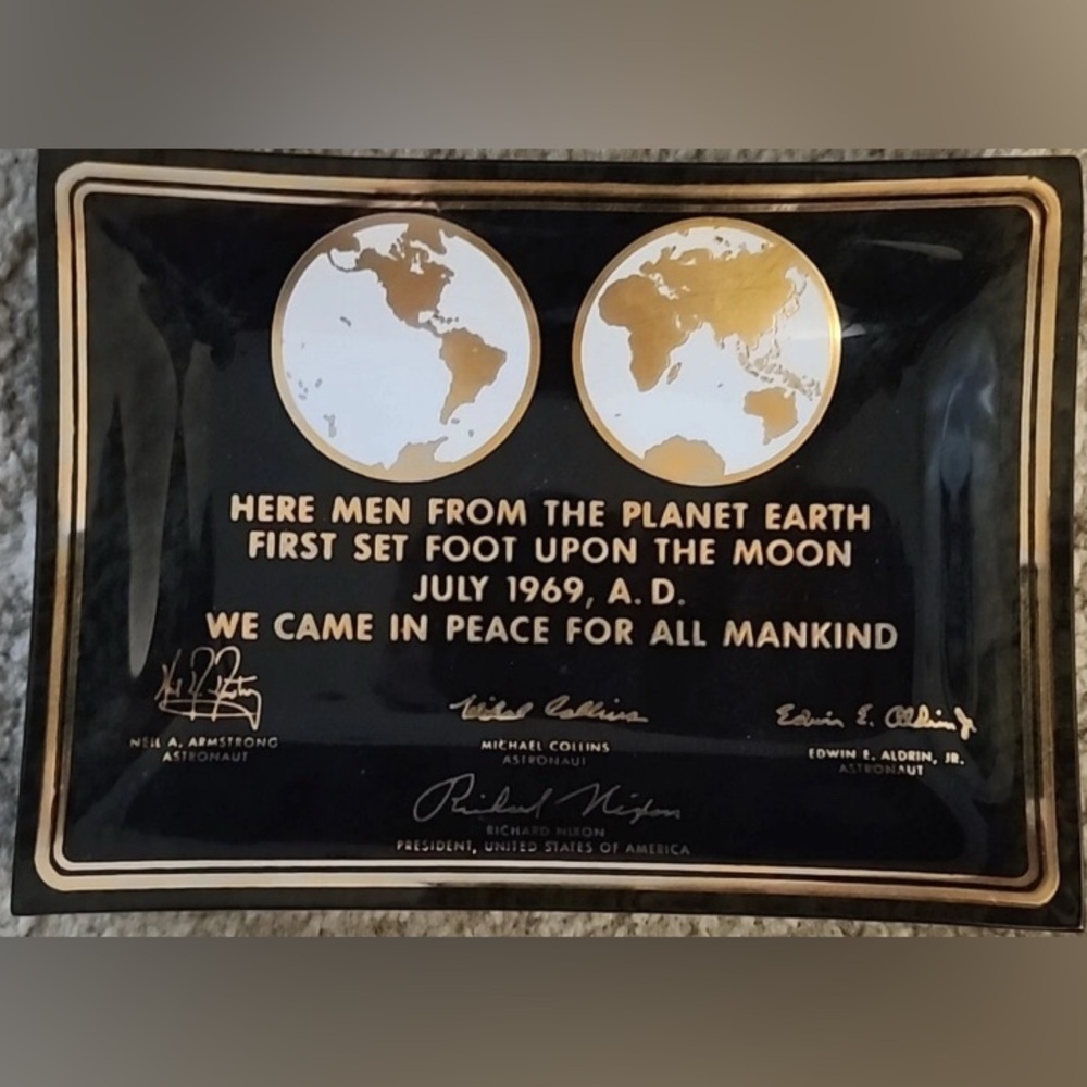 1969 Apollo 11 Moon Landing commemorative glass tray dish plate